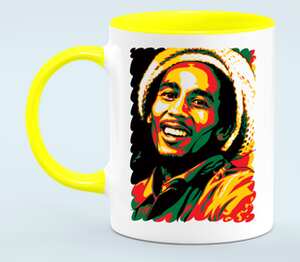 Боб Марлей (Bob Marley) кружка двухцветная (цвет: белый + желтый)