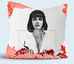Мия Уоллес (Ума Турман) подушка с пайетками (цвет: белый + красный)