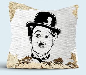 Чарли Чаплин подушка с пайетками (цвет: белый + золотой)