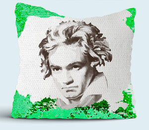 Людвиг ван Бетховен подушка с пайетками (цвет: белый + зеленый)