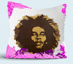 Боб Марли подушка с пайетками (цвет: белый + сиреневый)