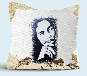Боб Марли подушка с пайетками (цвет: белый + золотой)