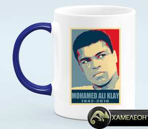 Мухаммед Али (Mohamed Ali Klay) кружка хамелеон (цвет: белый + синий)