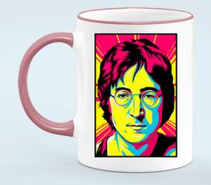 Джон Леннон кружка с кантом (цвет: белый + розовый)