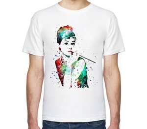 Одри Хепберн акварелью мужская футболка с коротким рукавом (цвет: белый)