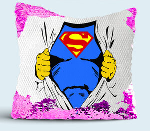 Я супермен подушка с пайетками (цвет: белый + сиреневый)