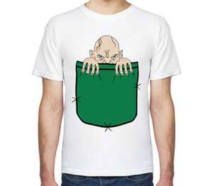 Голлум из Властелина Колец в кармашке мужская футболка с коротким рукавом (цвет: белый)