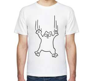 Кот Саймона царапается мужская футболка с коротким рукавом (цвет: белый)
