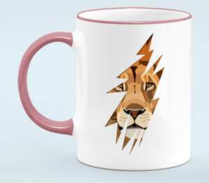 Лев (Lion) кружка с кантом (цвет: белый + розовый)