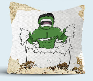 Халк (Hulk) подушка с пайетками (цвет: белый + золотой)