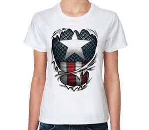 Капитан Америка женская футболка с коротким рукавом (цвет: белый)