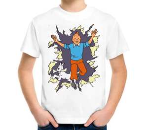 Приключения Тинтина детская футболка с коротким рукавом (цвет: белый)