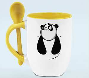 Панда в Кармане кружка с ложкой в ручке (цвет: белый + желтый)