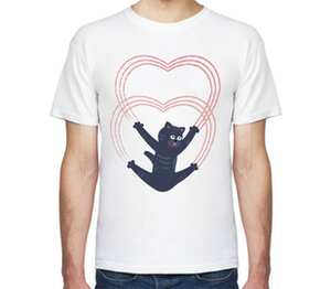 Кот когтями нацарапал сердце мужская футболка с коротким рукавом (цвет: белый)