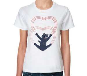 Кот когтями нацарапал сердце женская футболка с коротким рукавом (цвет: белый)