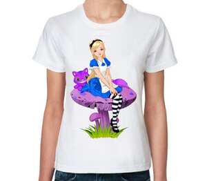 Алиса в Стране чудес женская футболка с коротким рукавом (цвет: белый)