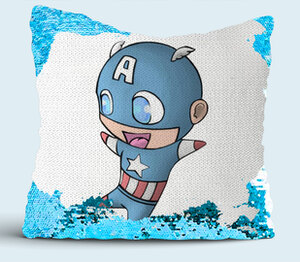 Капитан Америка (Мстители) подушка с пайетками (цвет: белый + синий)