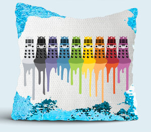 Цветные Далеки подушка с пайетками (цвет: белый + синий)