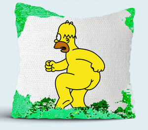 Голый Гомер подушка с пайетками (цвет: белый + зеленый)