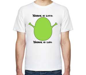 Шрек (Shrek is love - shrek is life) мужская футболка с коротким рукавом (цвет: белый)