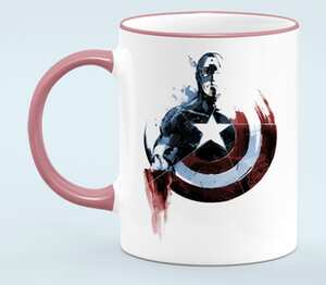 Марвел, Капитан америка (Captain America) кружка с кантом (цвет: белый + розовый)