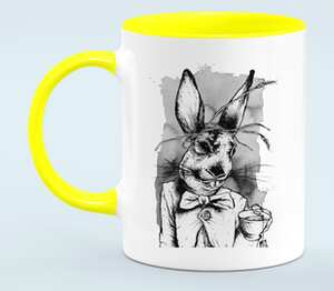 Сумасшедший кролик кружка двухцветная (цвет: белый + желтый)