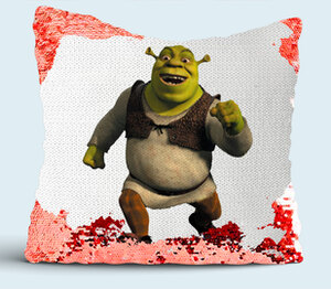 Шрэк (Shrek) подушка с пайетками (цвет: белый + красный)