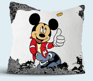 Микки Маус с монеткой (Mikki maus) подушка с пайетками (цвет: белый + черный)