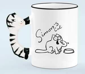 Кот Саймона хочет кушать кружка с ручкой в виде зебры (цвет: белый + черный)