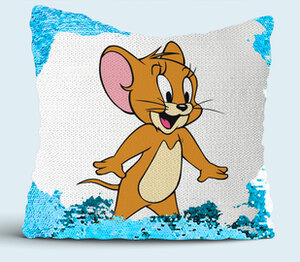 Джерри (Том и Джерри) подушка с пайетками (цвет: белый + синий)