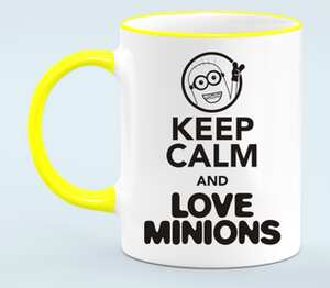 Keep Calm & Love Minions кружка с кантом (цвет: белый + желтый)