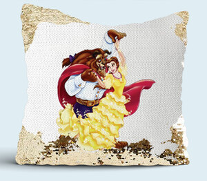 Красавица и чудовище подушка с пайетками (цвет: белый + золотой)