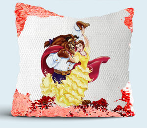 Красавица и чудовище подушка с пайетками (цвет: белый + красный)
