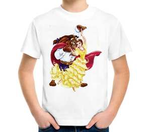 Красавица и чудовище детская футболка с коротким рукавом (цвет: белый)