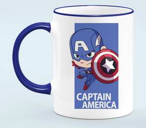 Капитан Америка (Captain America) кружка с кантом (цвет: белый + синий)