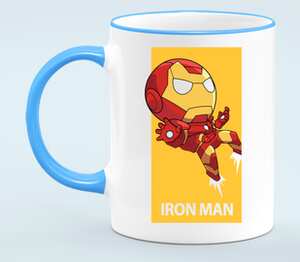 Iron Man (Железный человек) кружка с кантом (цвет: белый + голубой)
