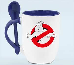 Охотники за привидениями (Ghostbusters) кружка с ложкой в ручке (цвет: белый + синий)