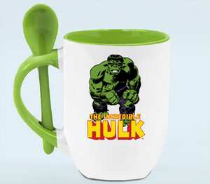 Халк (Hulk) кружка с ложкой в ручке (цвет: белый + зеленый)