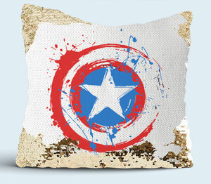 Капитан Америка (Captain America) подушка с пайетками (цвет: белый + золотой)