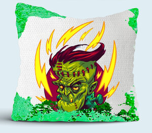 Франкенштейн подушка с пайетками (цвет: белый + зеленый)