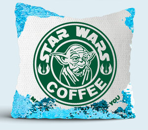 Магистр Йода (Звездные Войны) подушка с пайетками (цвет: белый + синий)