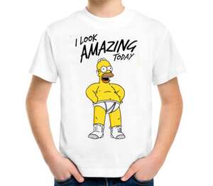 Гомер Симпсон - сегодня я выгляжу великолепно / i look amazing today детская футболка с коротким рукавом (цвет: белый)