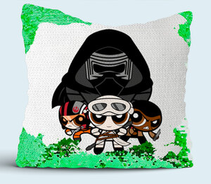 Звездные Войны (Star Wars) подушка с пайетками (цвет: белый + зеленый)