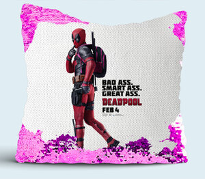 Deadpool / Дэдпул подушка с пайетками (цвет: белый + сиреневый)