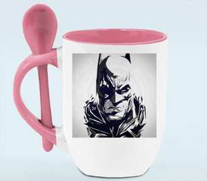 Batman кружка с ложкой в ручке (цвет: белый + розовый)