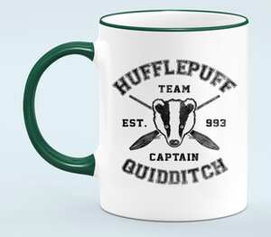 Hufflepuff Quidditch Team кружка с кантом (цвет: белый + зеленый)