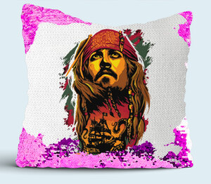 Джек Воробей (Пираты Карибского Моря) подушка с пайетками (цвет: белый + сиреневый)