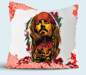 Джек Воробей (Пираты Карибского Моря) подушка с пайетками (цвет: белый + красный)