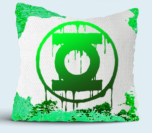 Зеленый Фонарь подушка с пайетками (цвет: белый + зеленый)
