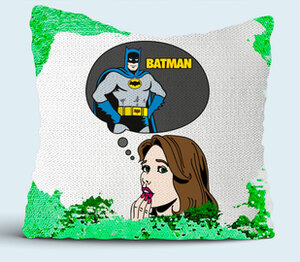 Batman подушка с пайетками (цвет: белый + зеленый)